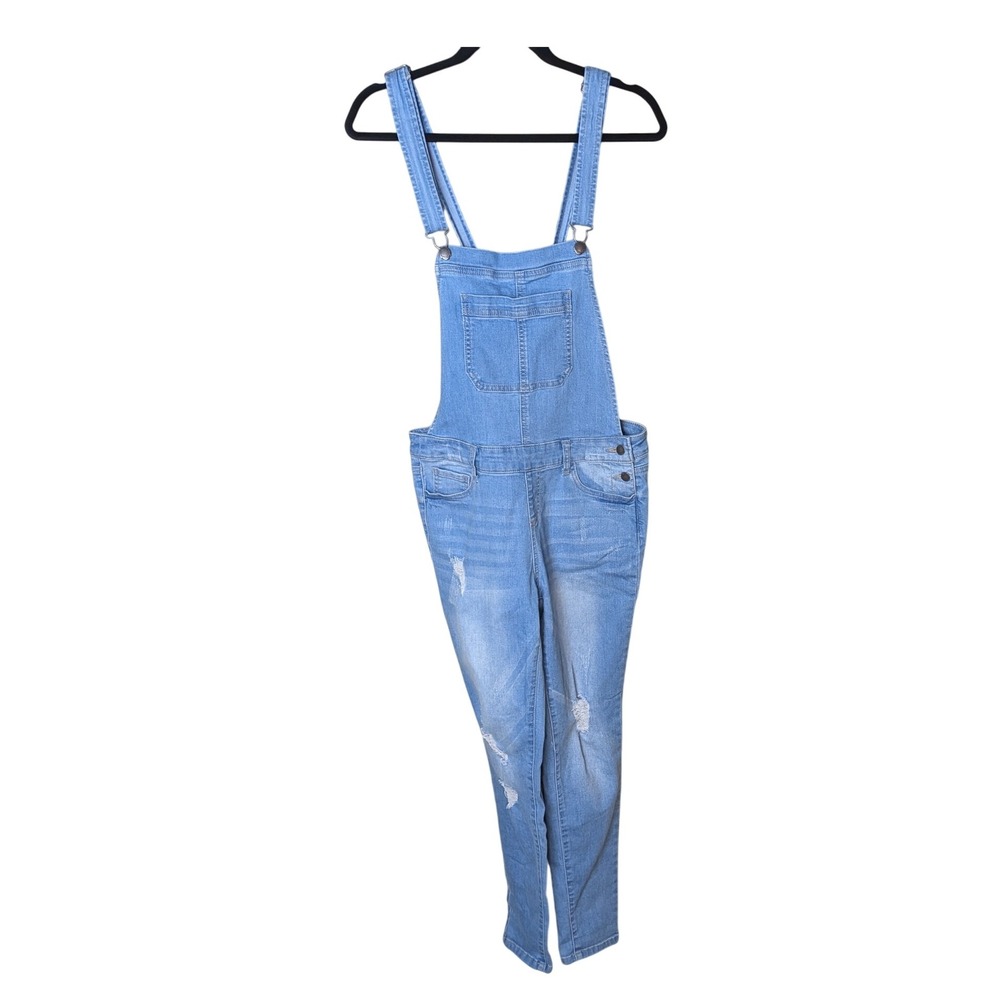 Wax Jean Light Wash Distressed Denim‎ Overalls Sz L Boho Farmcore Y2K Streetwear